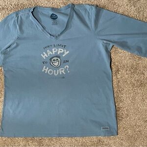 Life Is Good Sky Blue Long Sleeve V-Neck Tee